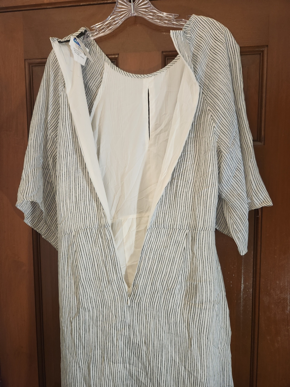 New York & Company White with Black Pinstripe Tie-Waist Midi Dress - Picture 6 of 6